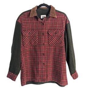 Vintage wool blend plaid shacket shirt green red Large T13